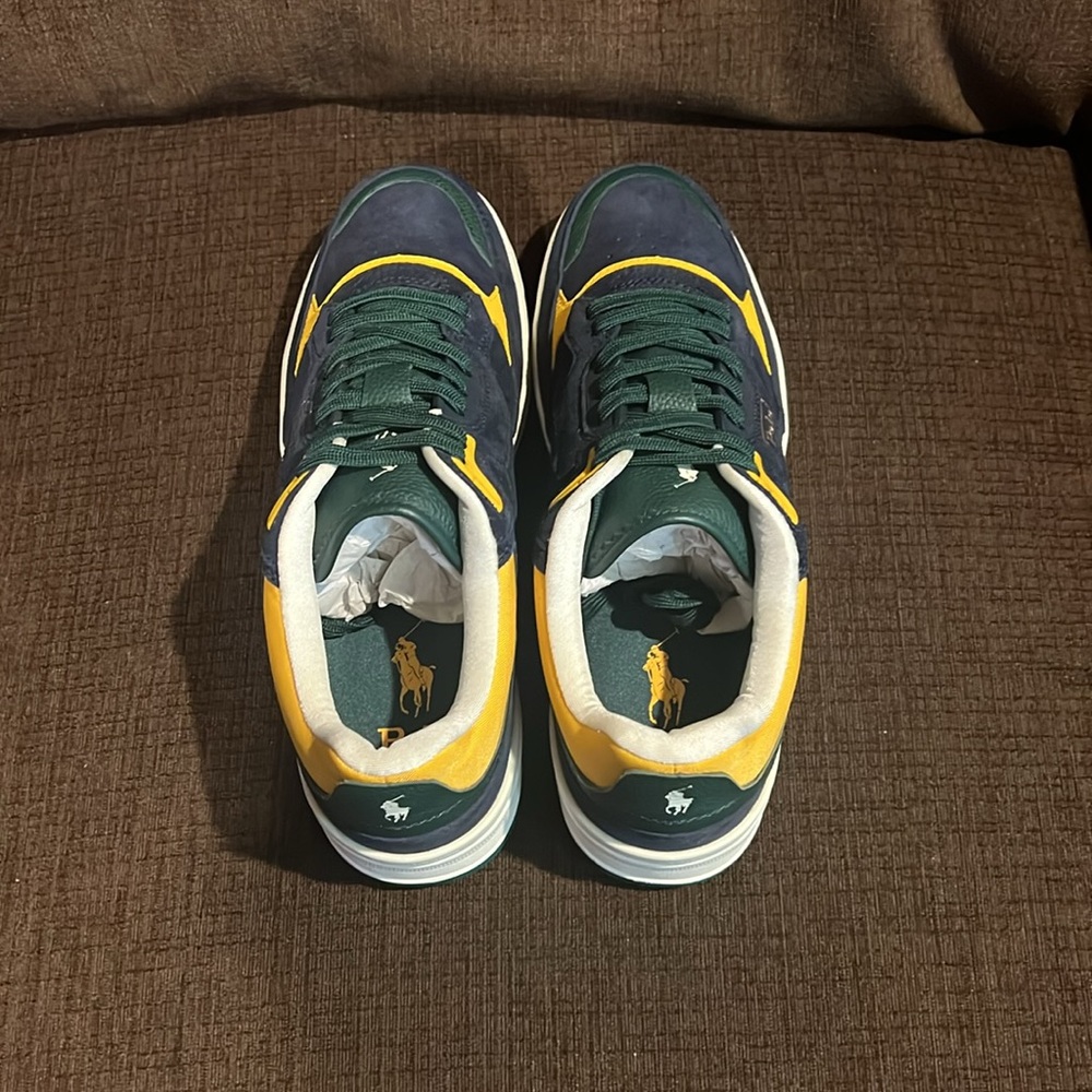 Polo by Ralph Lauren Blue and Yellow Retro Suede Sneakers - Picture 6 of 10